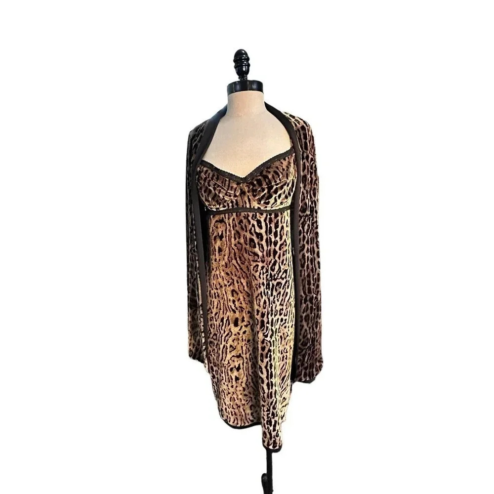 Vintage Nicole Miller Collection Women Leopard Print 90s Dress & shawl Size L